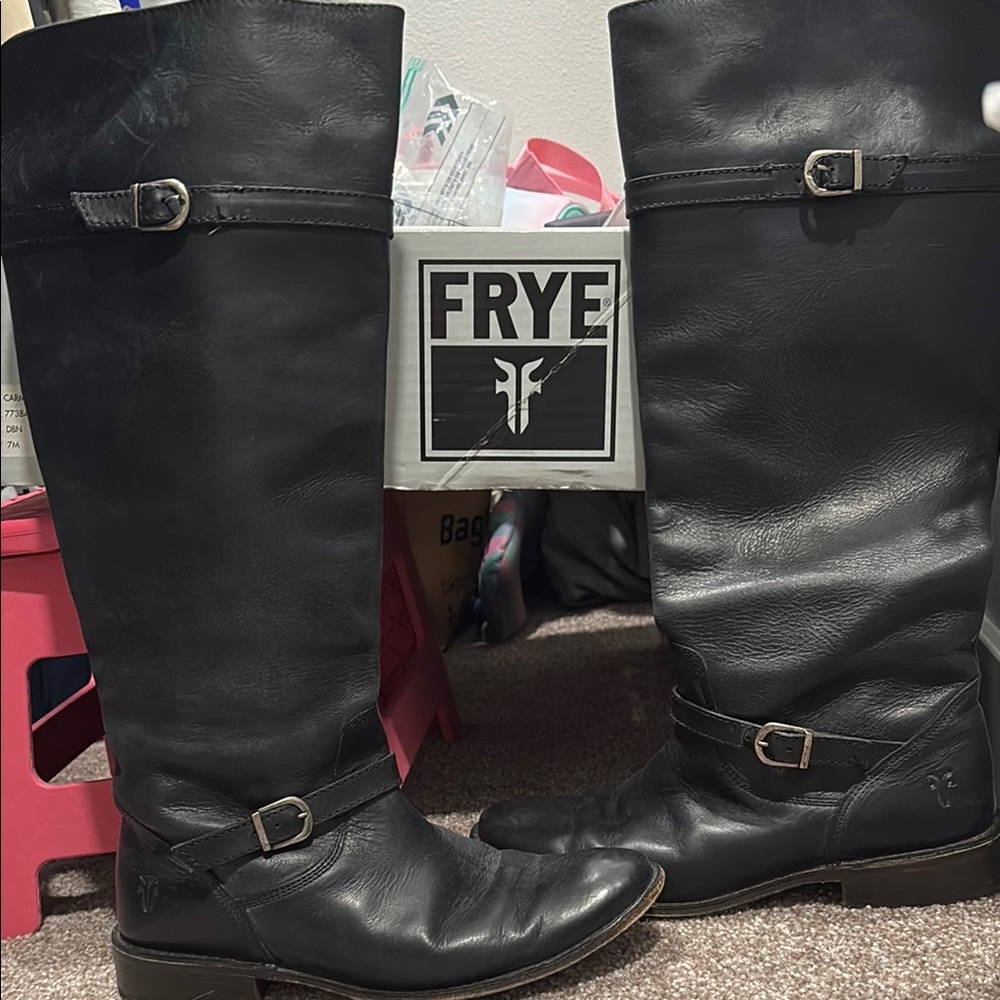 Frye Black Leather Knee-High Boots